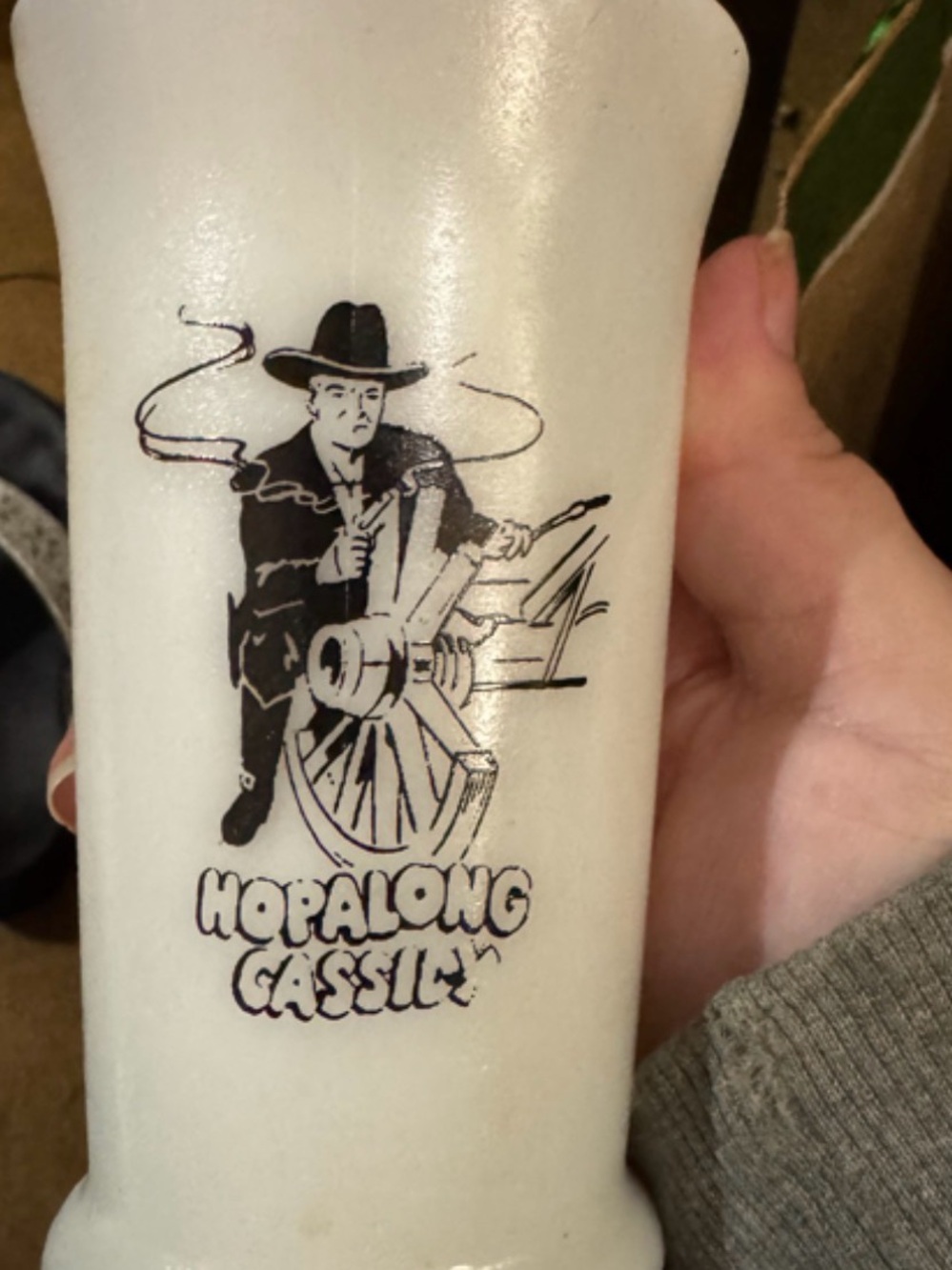 White Hopalong Cassidy Ceramic Tumbler - Vintage Western Graphic
